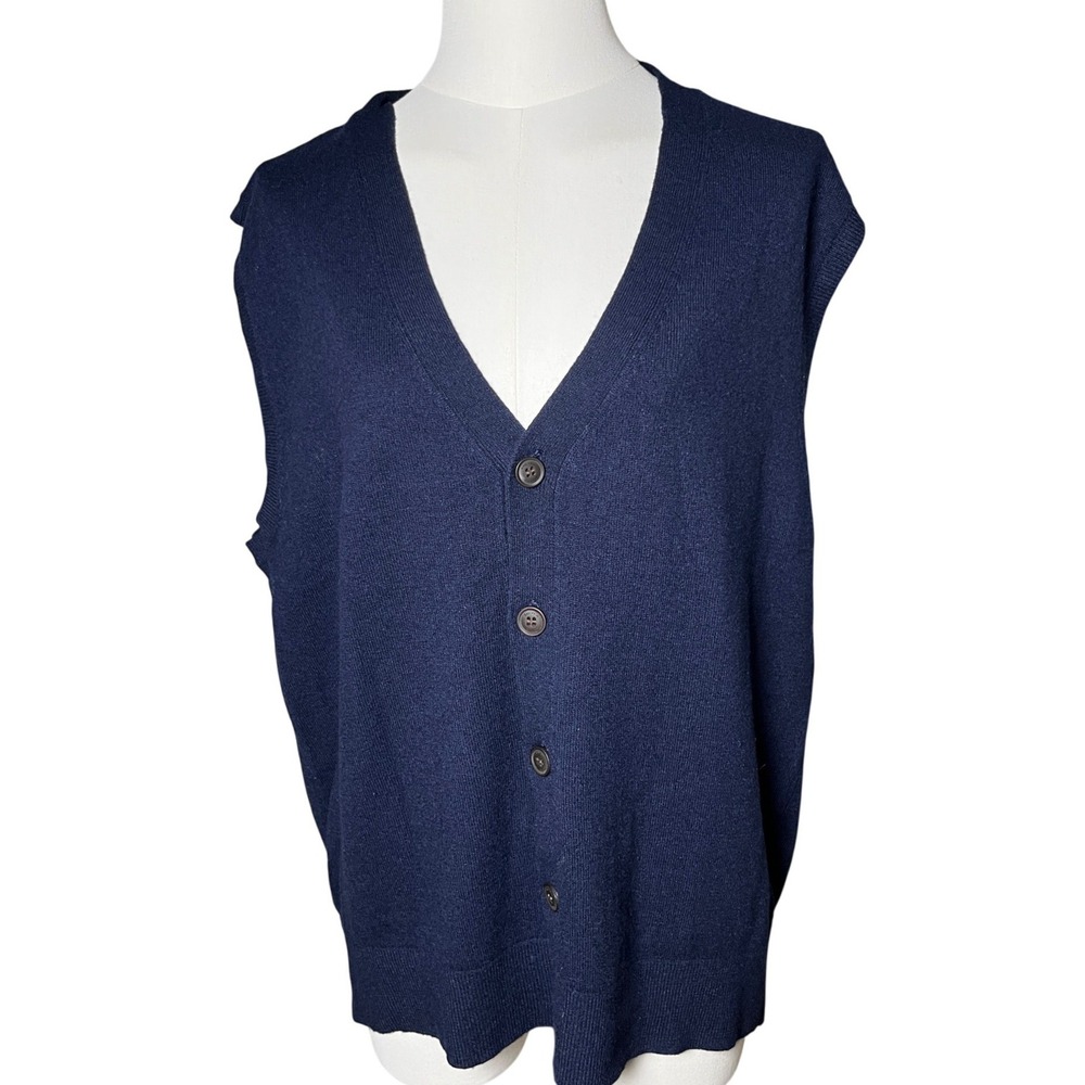 KALLSPIN Cashmere Blend Sweater Vest Navy Button‎ Front Mens L